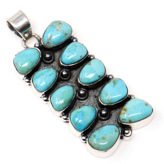 Silver Pendant With Two Rows of Kingman Turquoise-Hada Collection