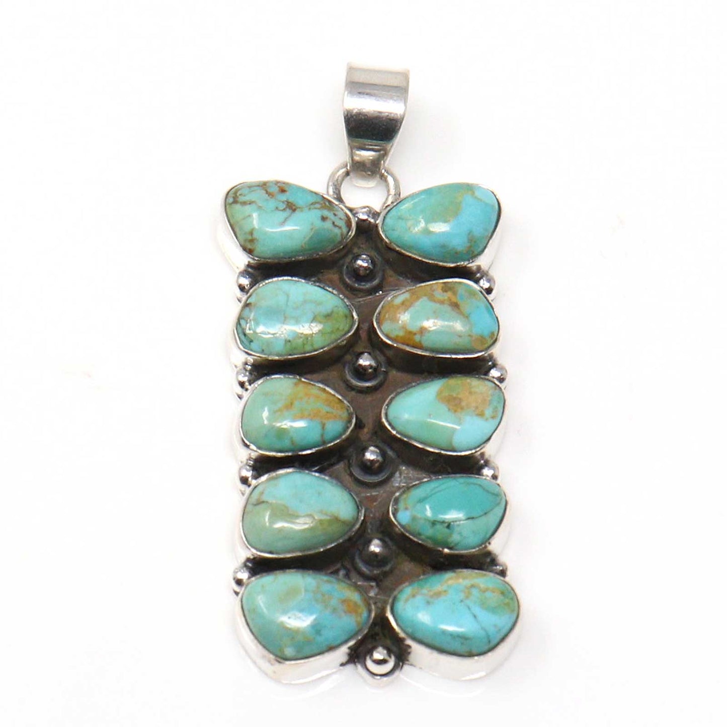 Sterling Silver Pendant With Two Rows of Kingman Turquoise-Hada Collection