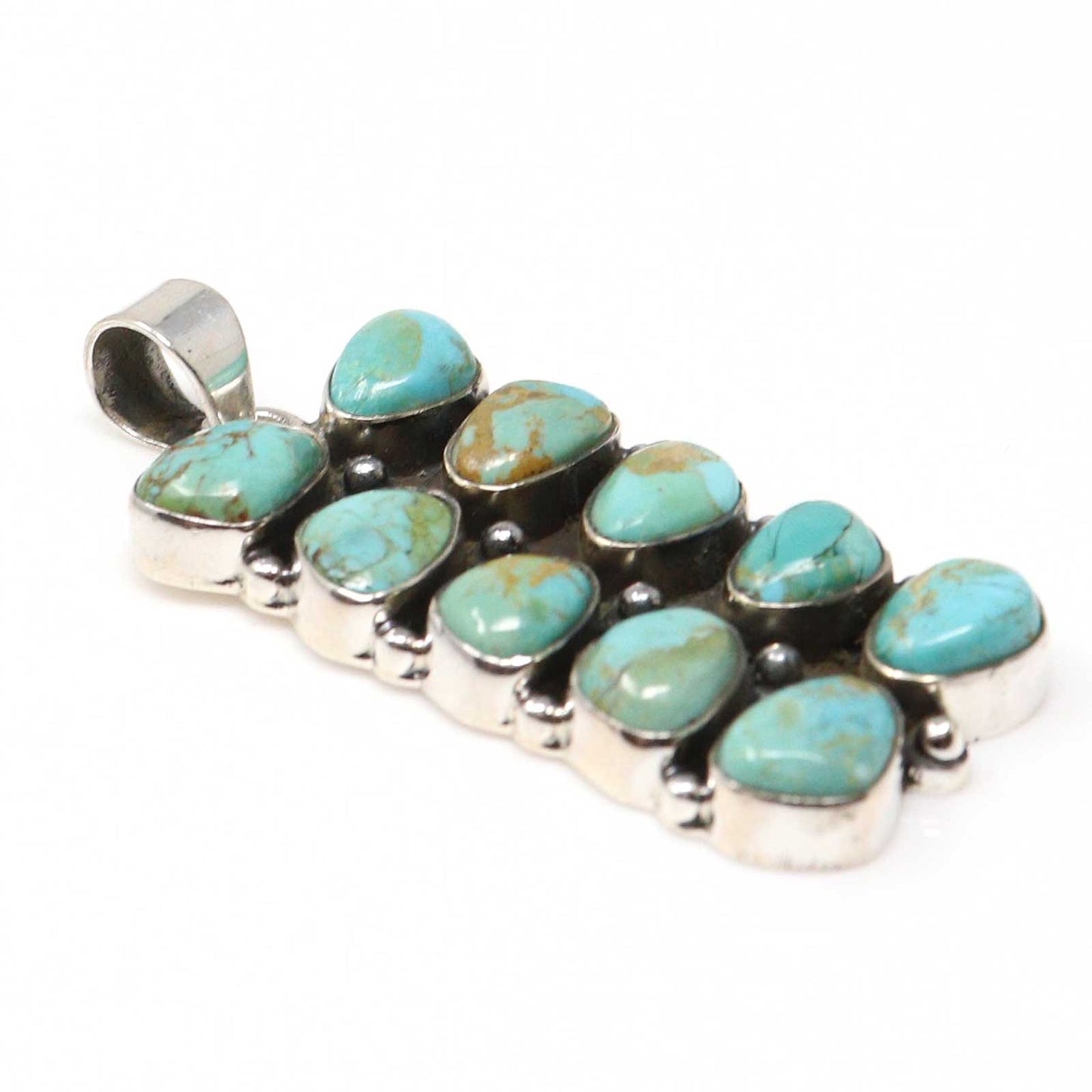 Sterling Silver Pendant With Two Rows of Kingman Turquoise-Hada Collection
