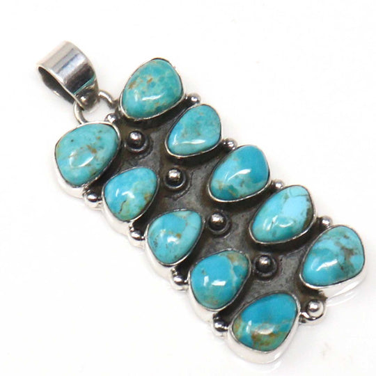 Silver Pendant With 2 Rows of Kingman Turquoise-Hada Collection