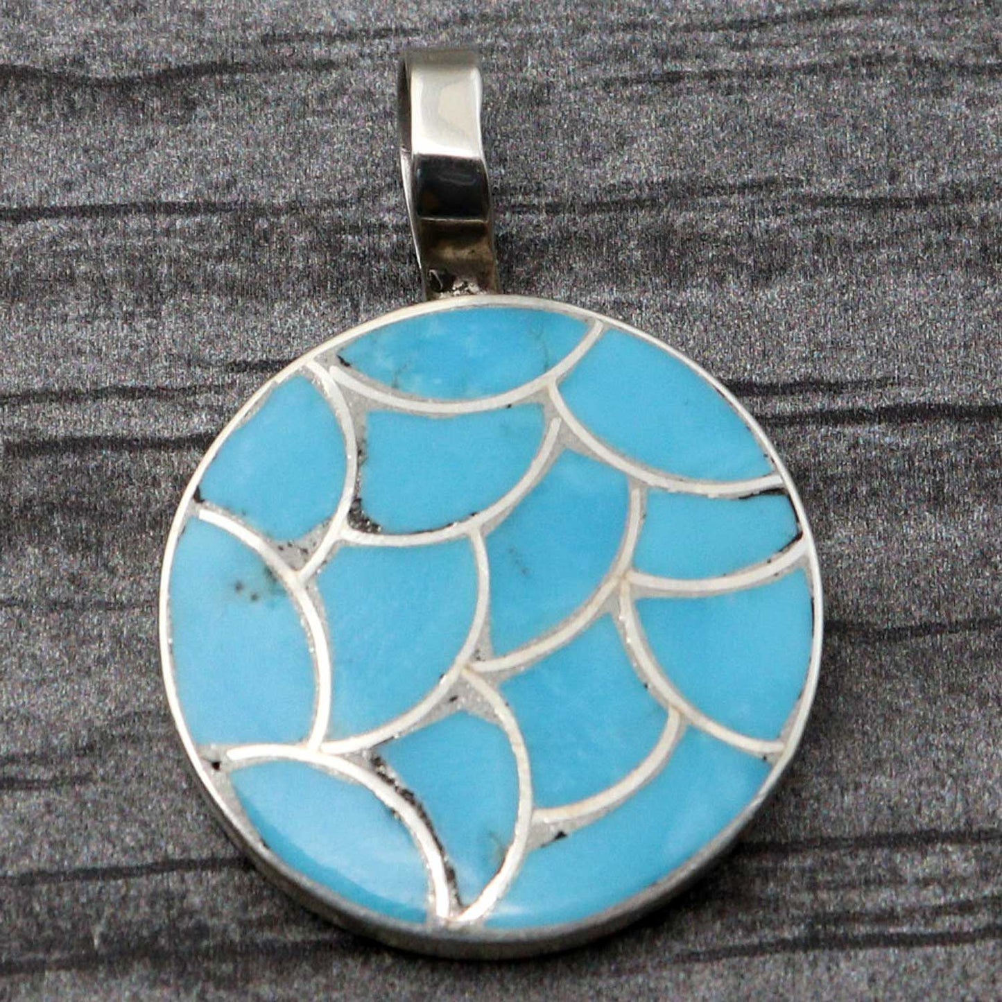 Load image into Gallery viewer, Zuni Fish Scale Turquoise Inlaid Pendant by Johnson
