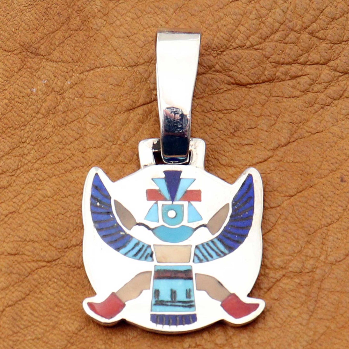 Zuni Multi Stone Inlay Knifewing Pendant by Harlen Coonsis