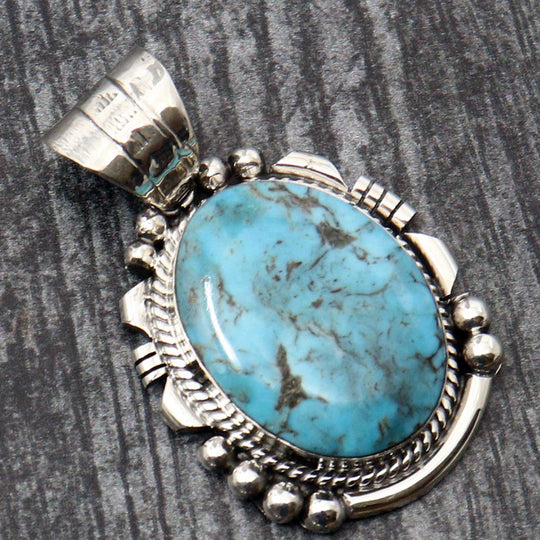 Sterling Silver & Stormy Mtn Turquoise Pendant By Yazzie