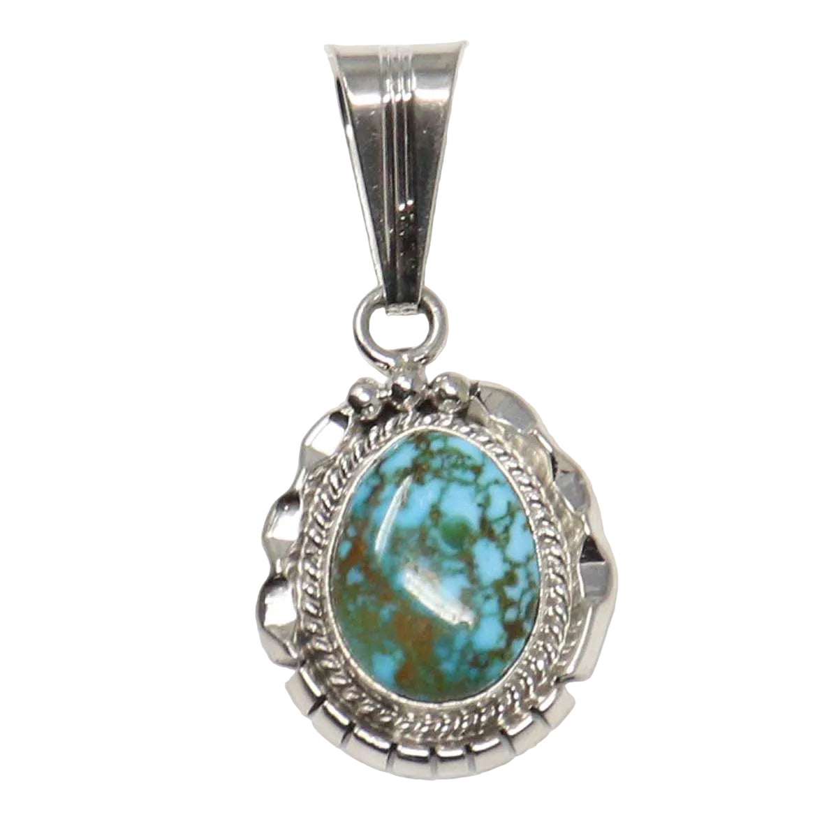 Silver pendant with turquoise stone on a white background