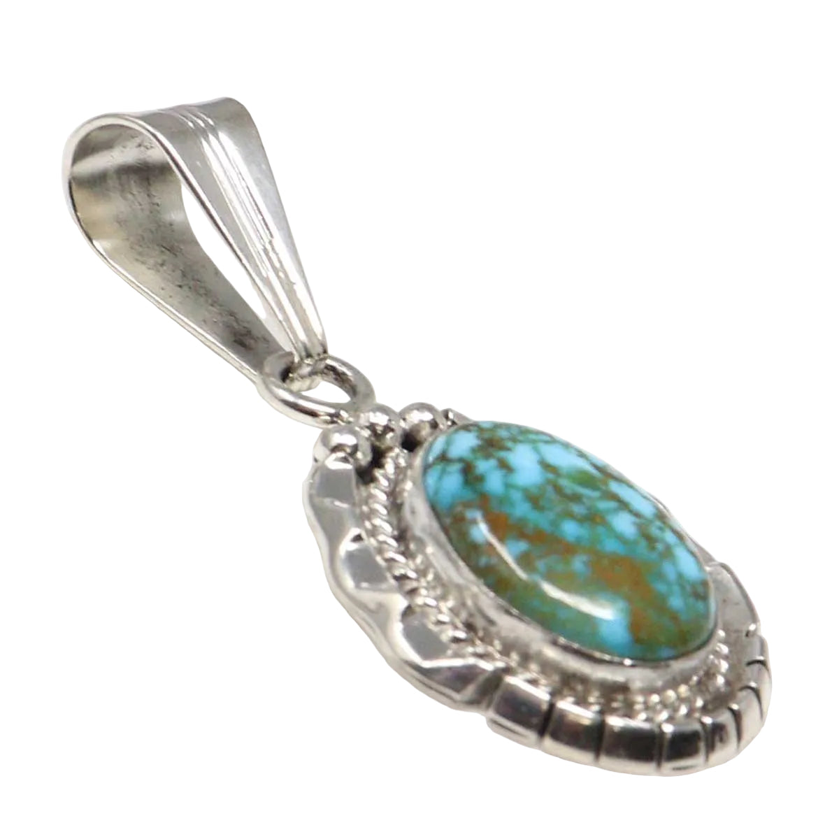 Turquoise stone pendant against a white background