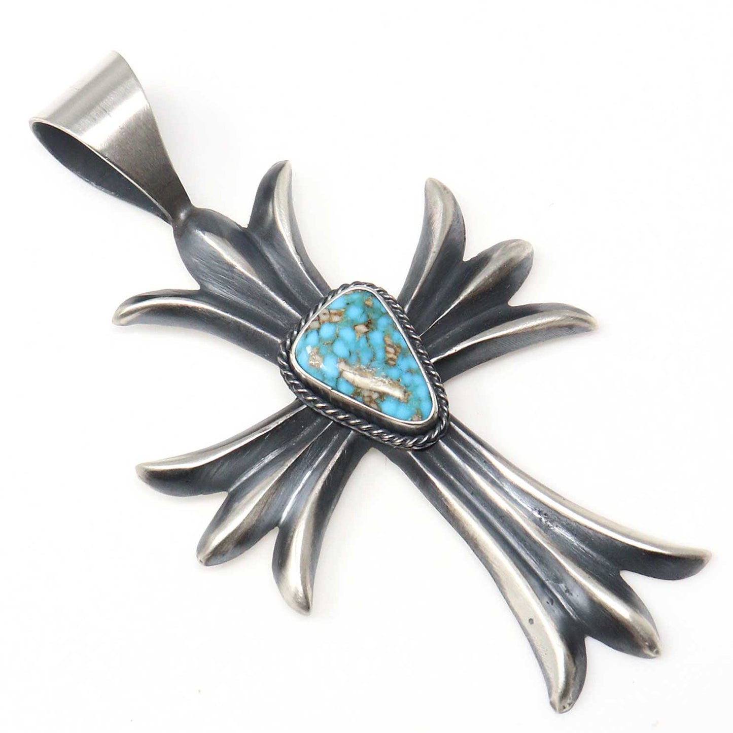 Turquoise Cast Sterling Silver Cross By Bitsui