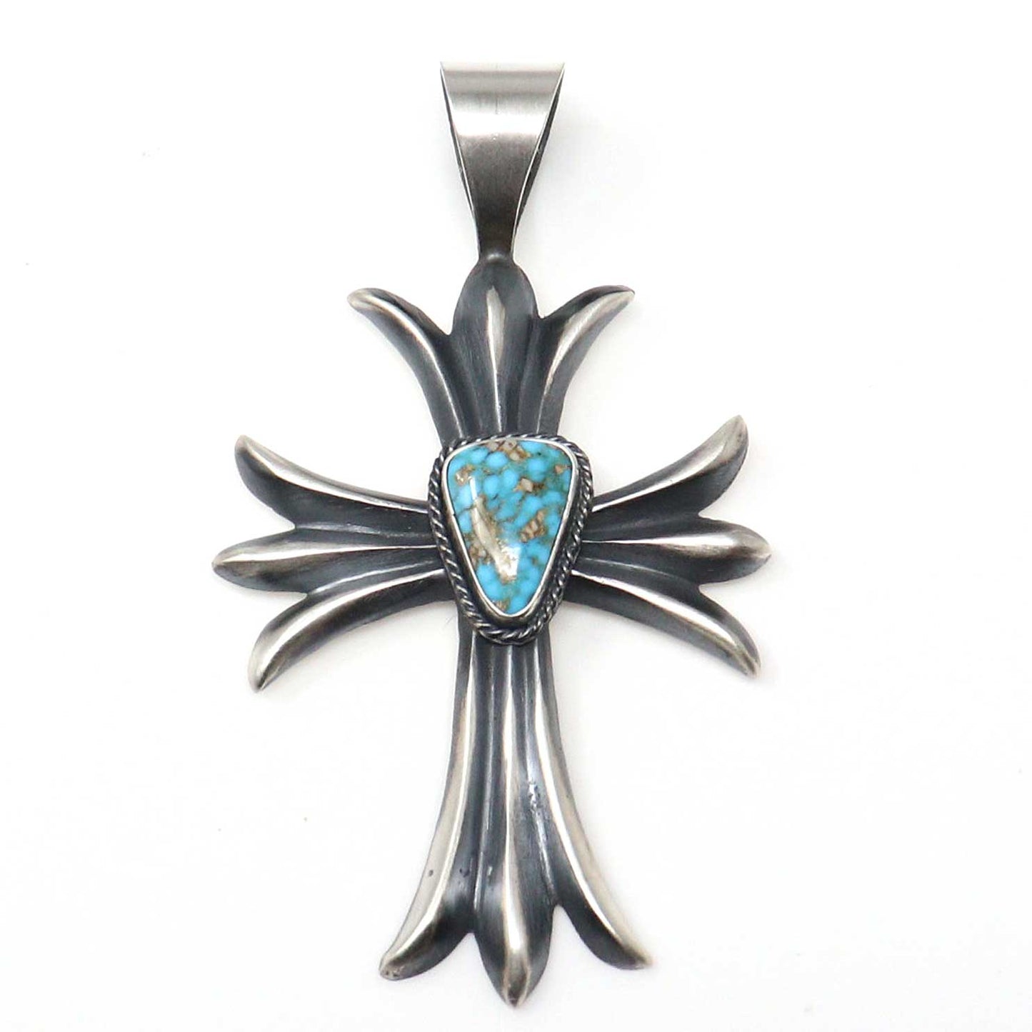 Turquoise Cast Sterling Silver Cross By Bitsui