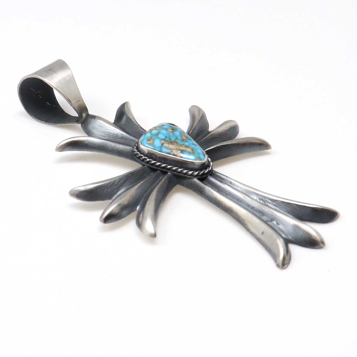 Turquoise Cast Sterling Silver Cross By Bitsui