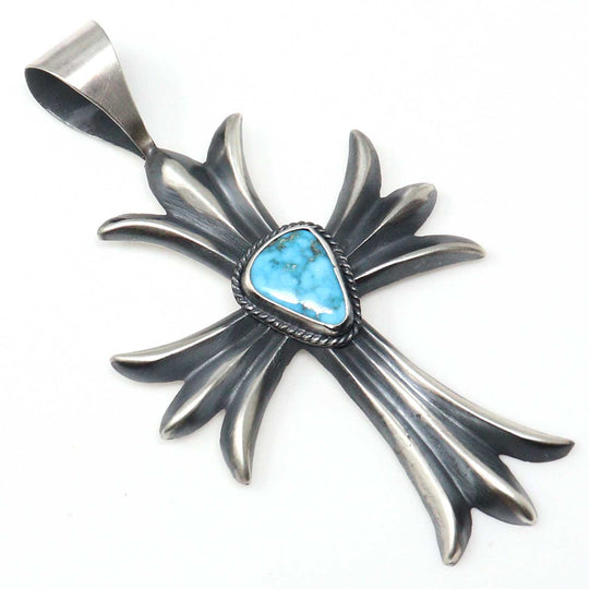 Turquoise Cast Sterling Silver Cross By Harrison Bitsui