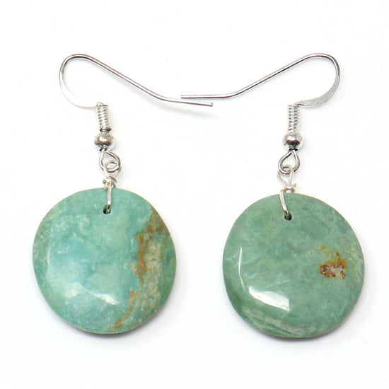 Load image into Gallery viewer, 1&amp;quot; Green Turquoise Disc Earrings
