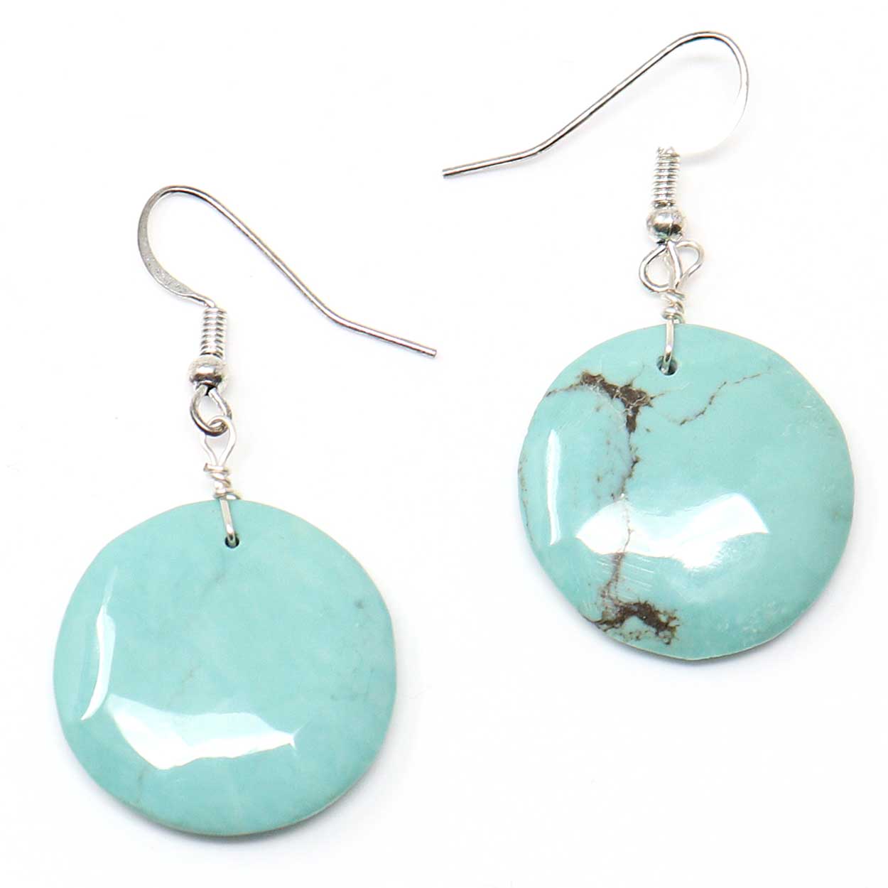 Load image into Gallery viewer, Green Turquoise Disc Earrings-1&amp;quot; Diameter
