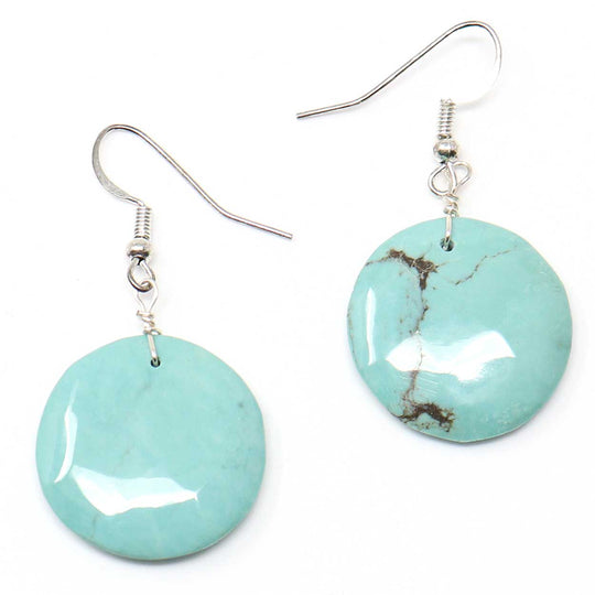 Green Turquoise Disc Earrings-1" Diameter