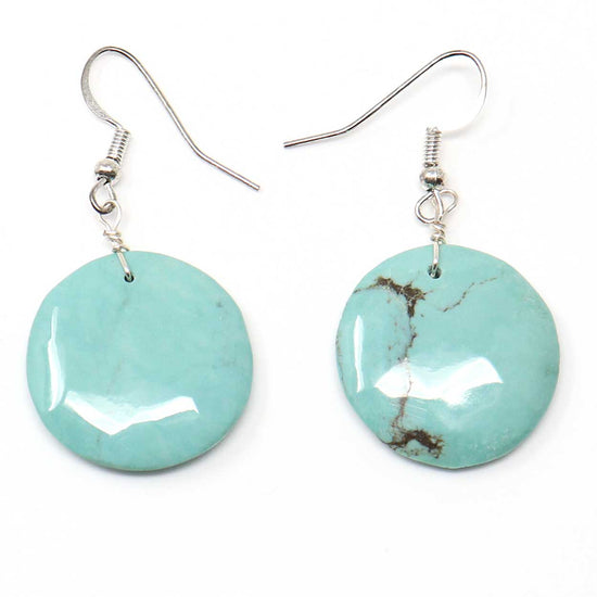 Load image into Gallery viewer, Green Turquoise Disc Earrings-1&amp;quot; Diameter
