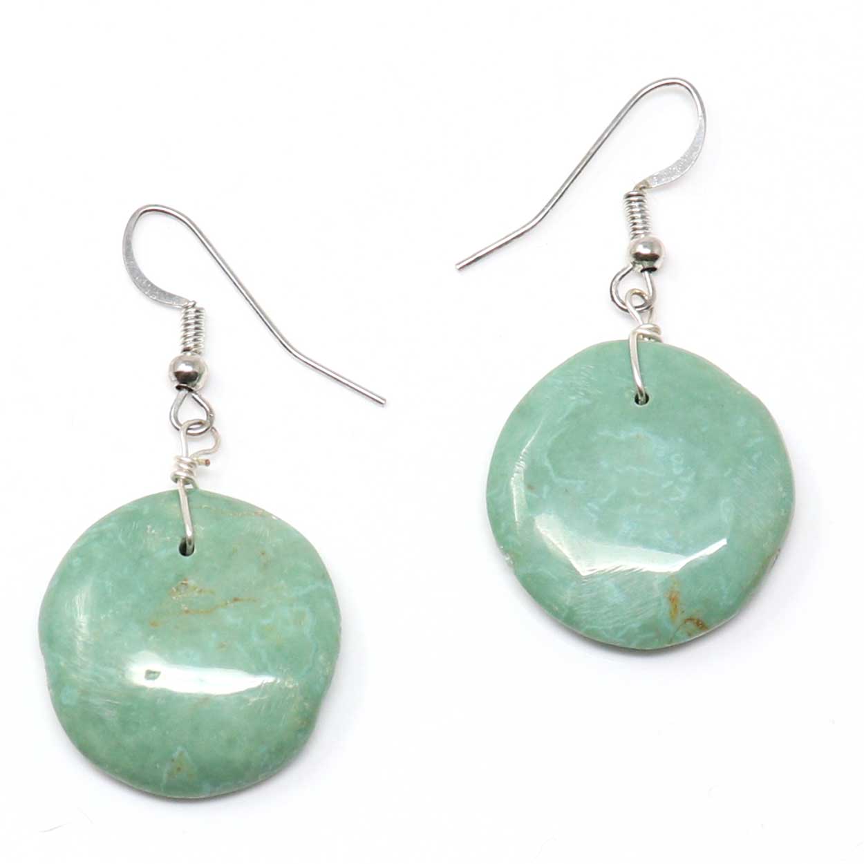 Load image into Gallery viewer, 1&amp;quot; Green Turquoise Disc Earrings

