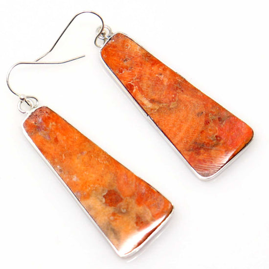 Load image into Gallery viewer, Orange Coral Slab Earrings By Pueblo Artist Tortalita
