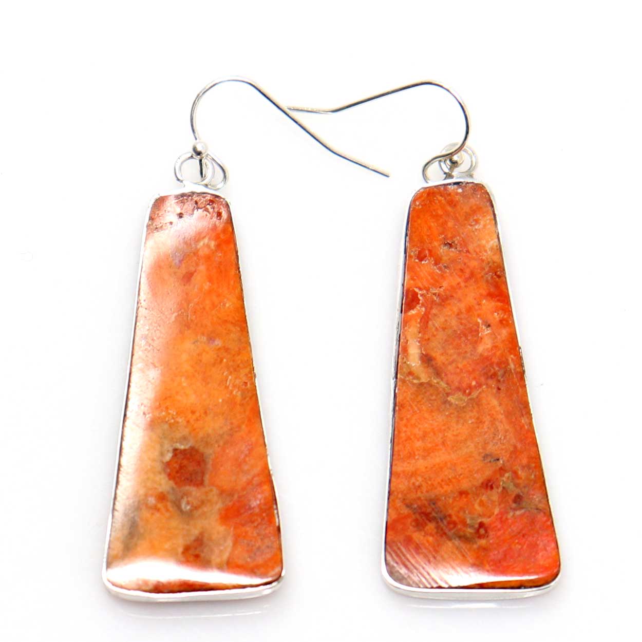 Orange Coral Slab Earrings By Pueblo Artist Tortalita