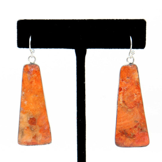 Load image into Gallery viewer, Orange Coral Slab Earrings By Pueblo Artist Tortalita
