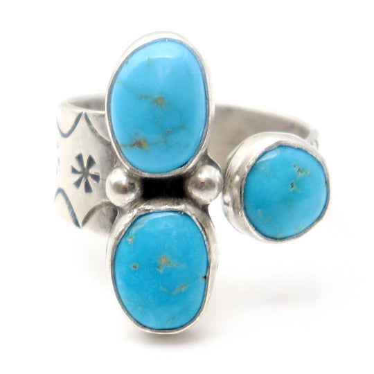 Adjustable Ring With Kingman Turquoise Setting By Navaho Artist T Benally