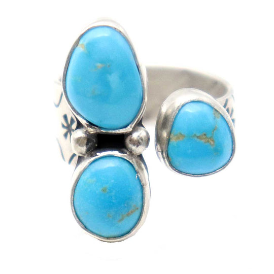 Adjustable Ring With Kingman Turquoise Setting By Navaho Artist T Benally