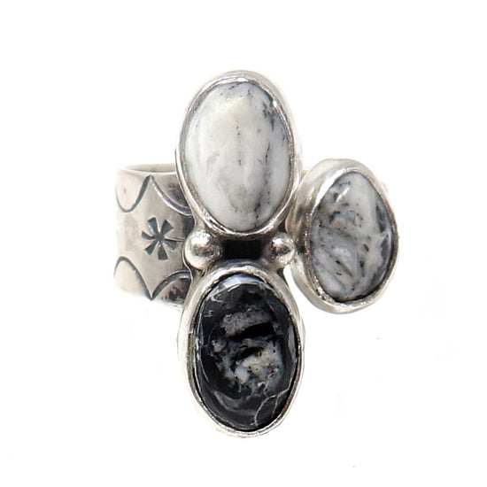 Ring With White Buffalo Turquoise Setting By Navaho Artist T Benally