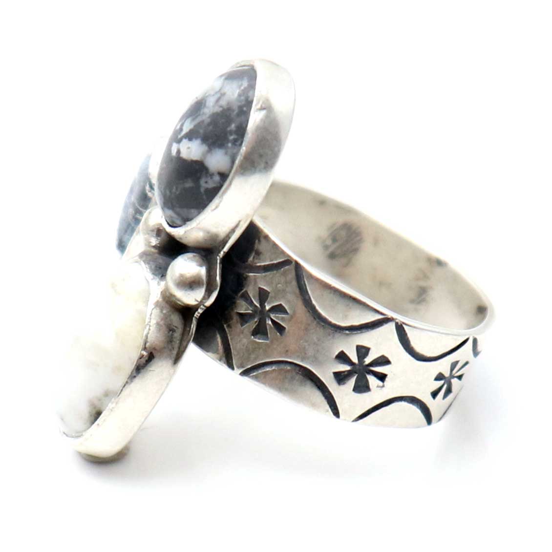 Ring With White Buffalo Turquoise Setting By Navaho Artist T Benally