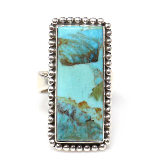 Hada Collection Adjustable Sterling Silver Ring With Kingman Turquoise