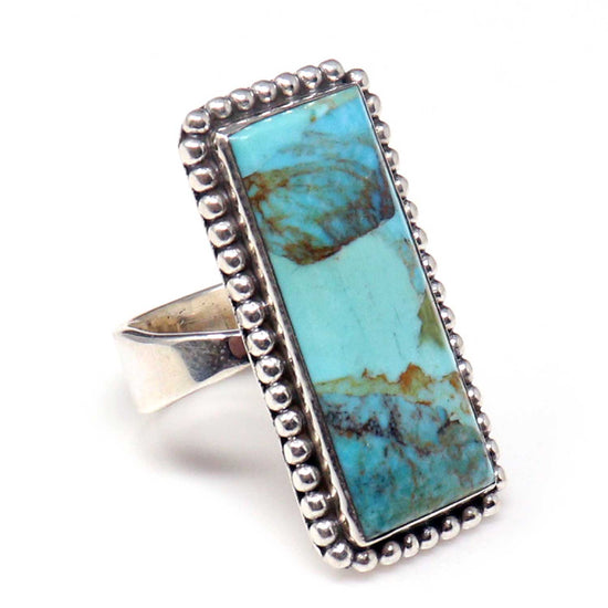 Hada Collection Adjustable Sterling Silver Ring With Kingman Turquoise