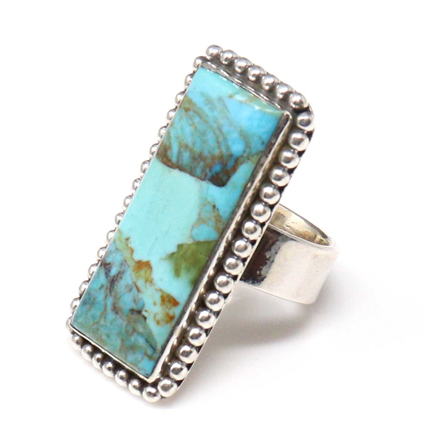 Hada Collection Adjustable Sterling Silver Ring With Kingman Turquoise