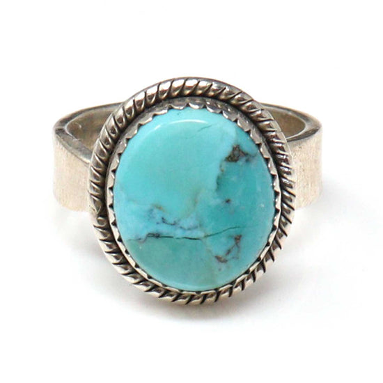 Hada Collection Adjustable Sterling Silver Ring Featuring Kingman Turquoise