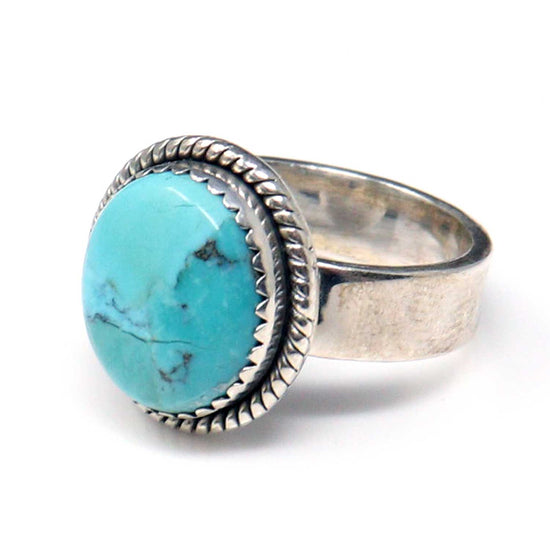 Hada Collection Adjustable Sterling Silver Ring Featuring Kingman Turquoise