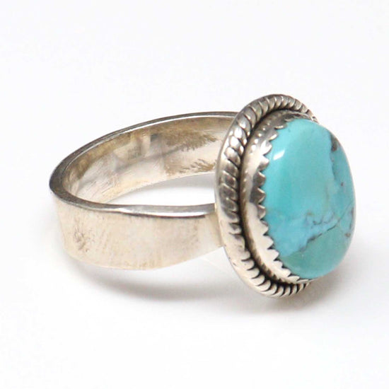 Hada Collection Adjustable Sterling Silver Ring Featuring Kingman Turquoise