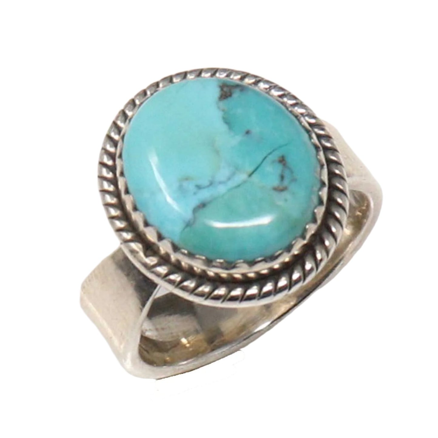 Hada Collection Adjustable Sterling Silver Ring Featuring Kingman Turquoise