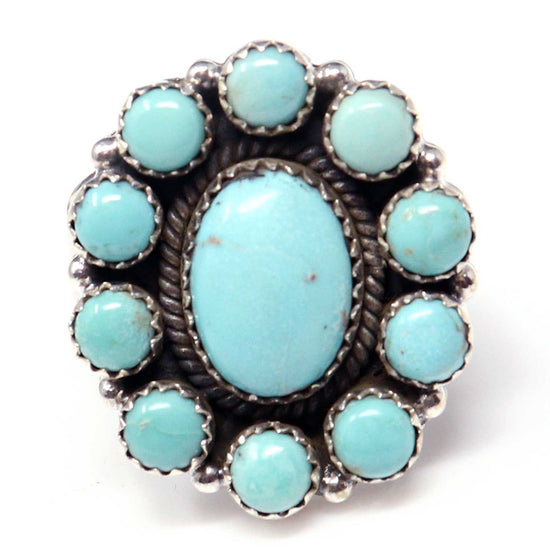 Kingman Turquoise Adjustable Silver Cluster Ring