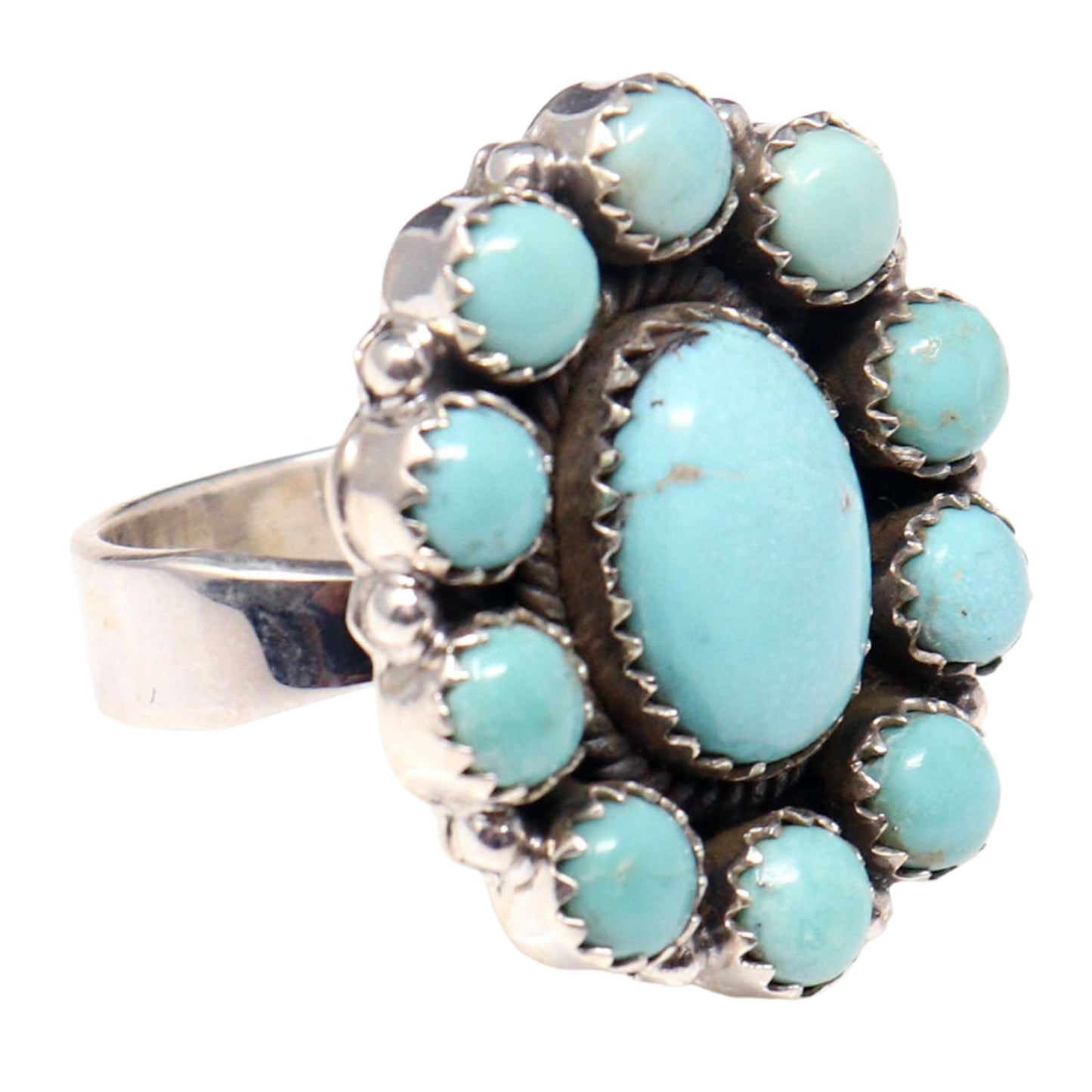 Kingman Turquoise Adjustable Silver Cluster Ring