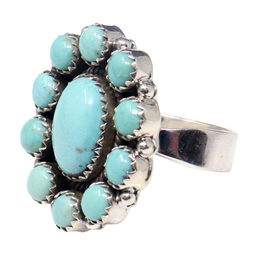 Kingman Turquoise Adjustable Silver Cluster Ring