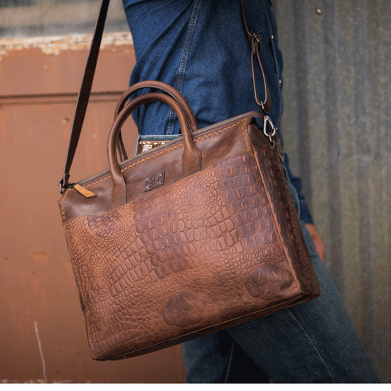 Catalina Croc Embossed Leather Laptop Tote
