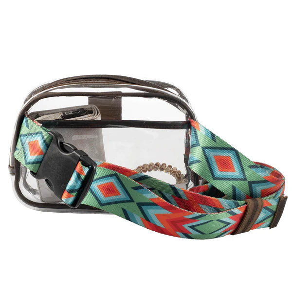 Colorful patterned dog collar with clear plastic cover on a white background