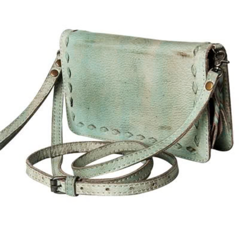 Antiqued Teal Leather Crossbody Wallet Organizer