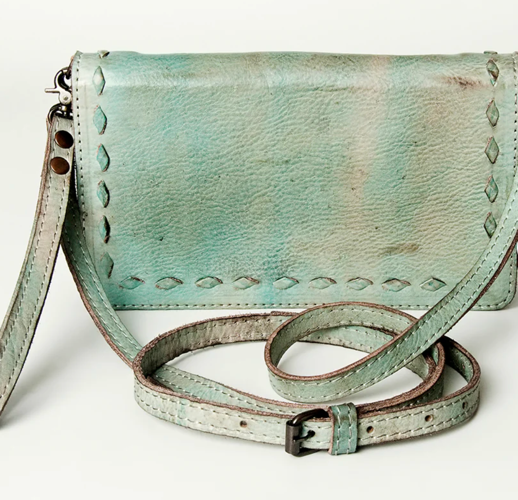 Antiqued Teal Leather Crossbody Wallet Organizer