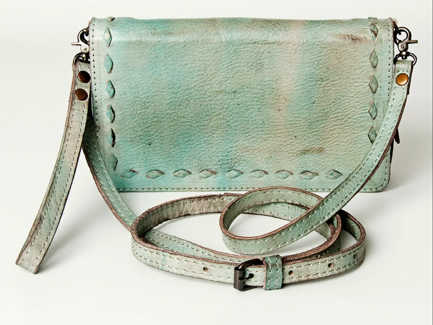 Antiqued Teal Leather Crossbody Wallet Organizer