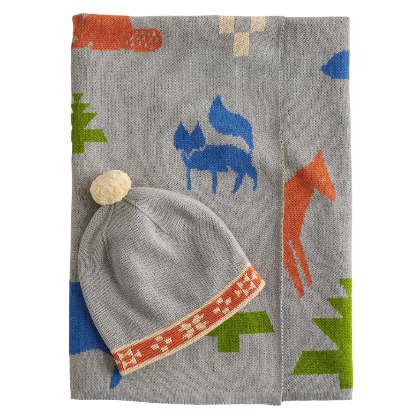 Pendleton Organic Cotton Knit Baby Blanket w/ Beanie, Shared Path