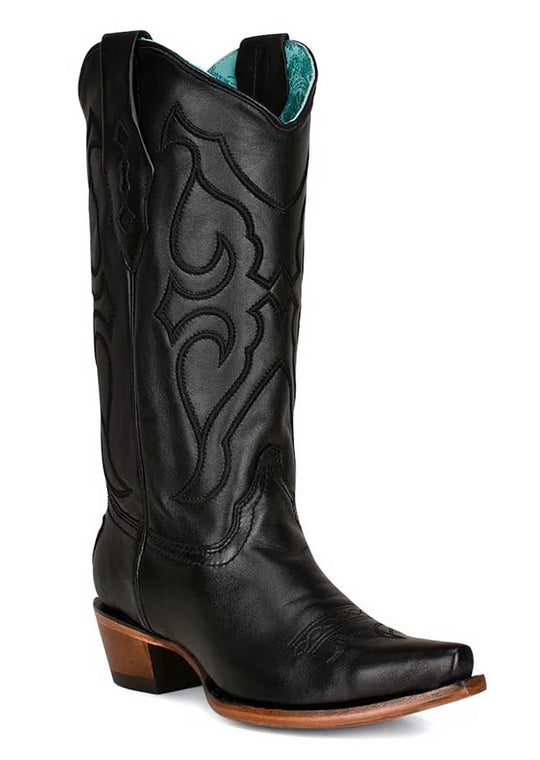 Corral Boots - Ladies Black Embroidery Snip Toe Cowgirl Boot