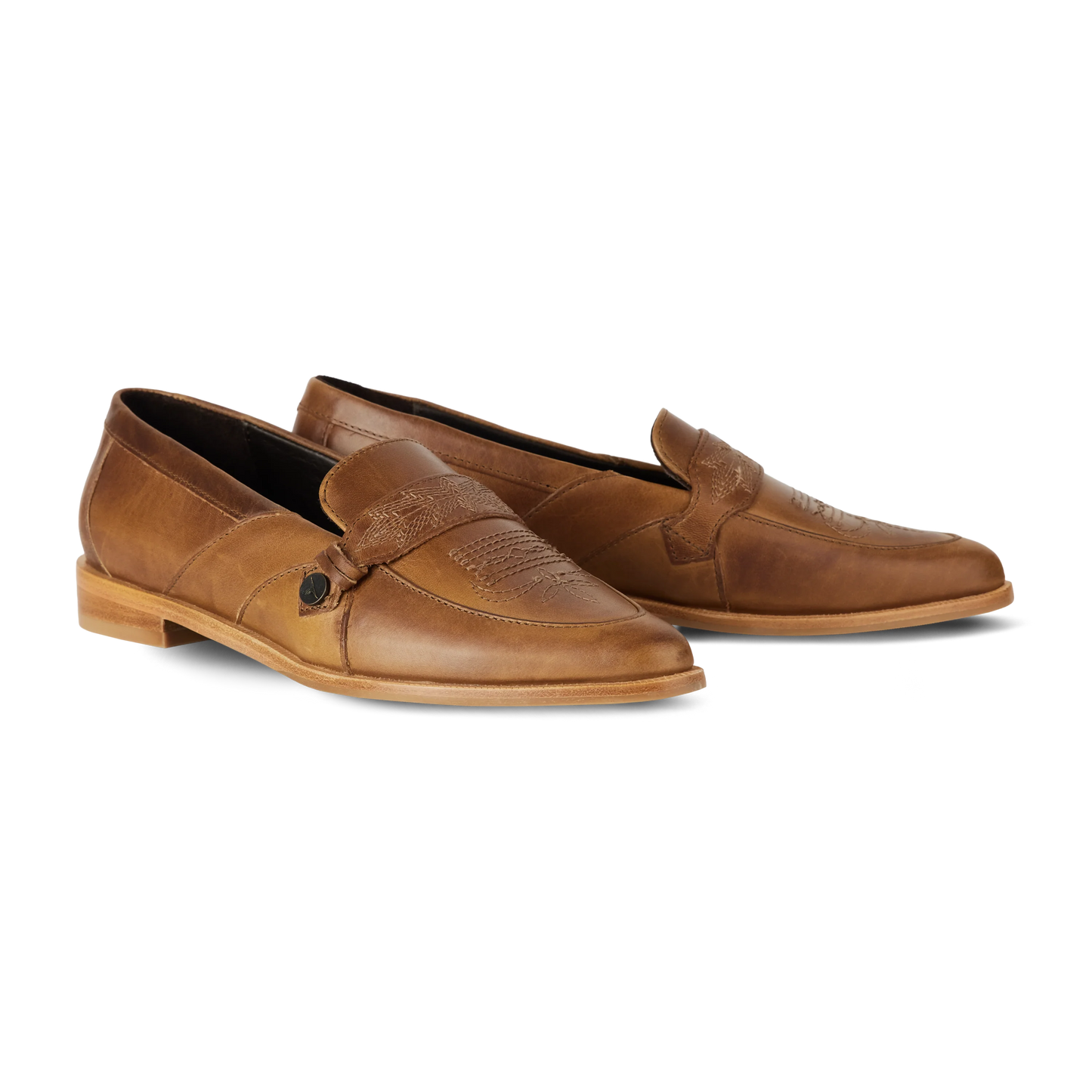 Pair of brown loafers on a white background