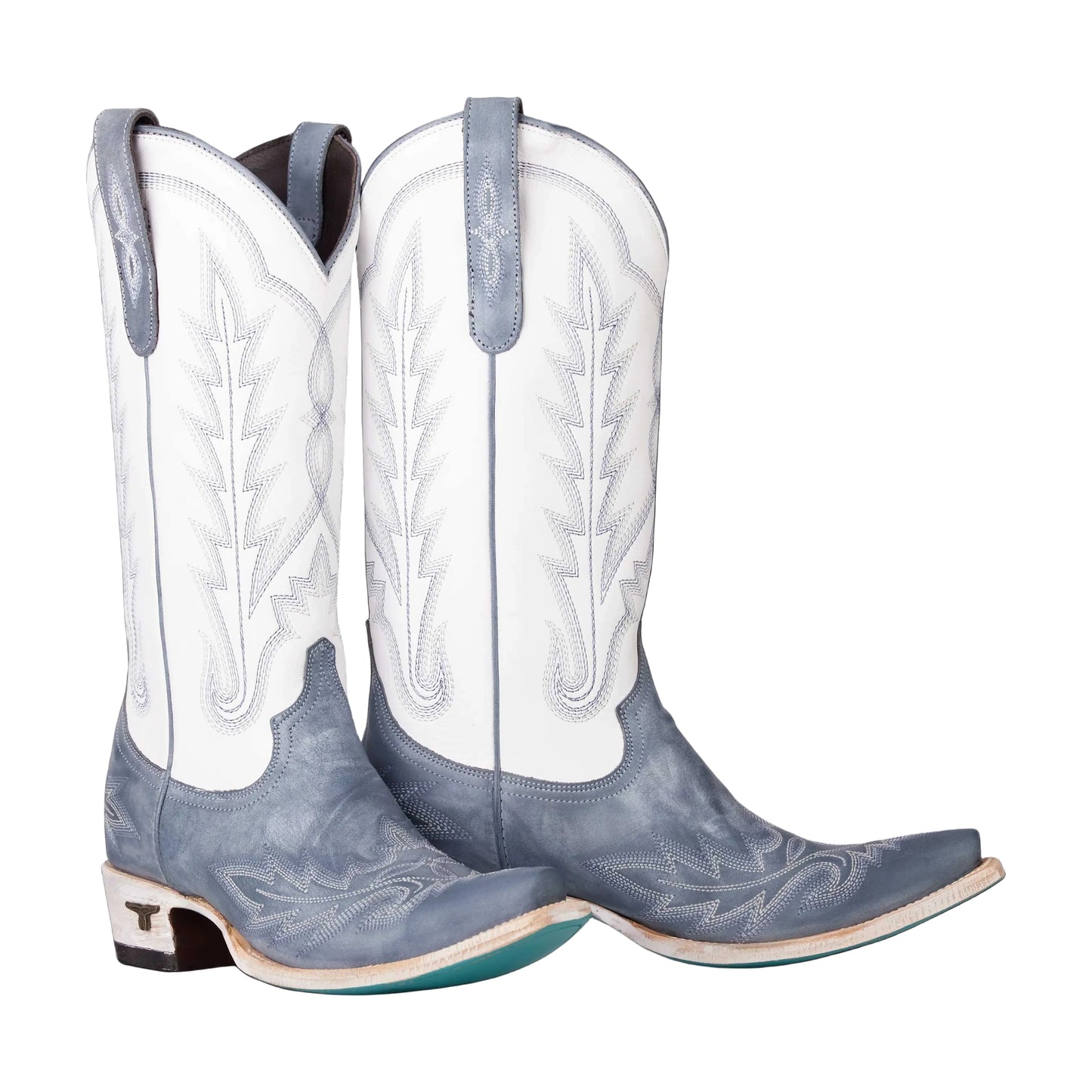 Pair of blue and white cowboy boots on a transparent background
