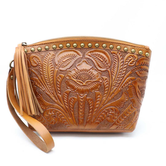 Belle Flour Wristlet Pouch-Cognac