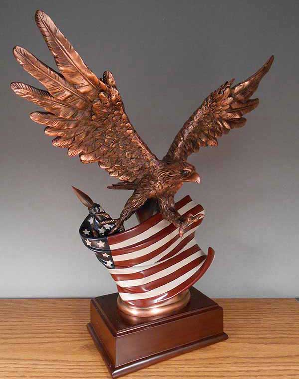 16" Eagle and American Flag Bronze