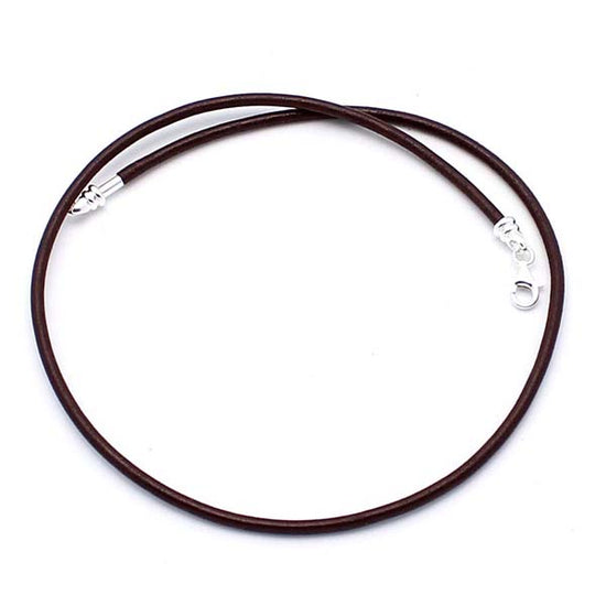 18" 3MM Brown Leather Cord with Removable Silver End Cap