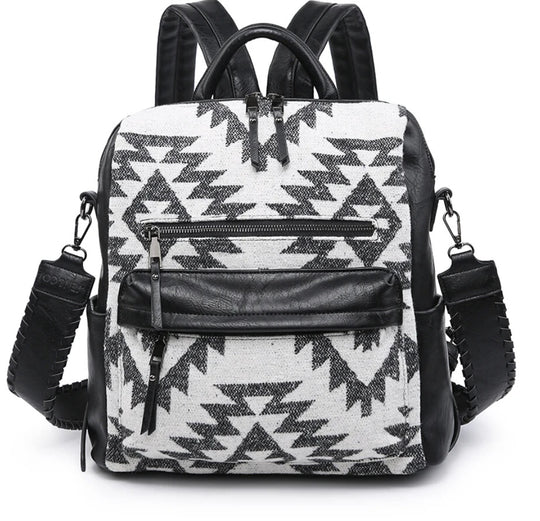 Amelia Aztec Convertible Backpack w/ Guitar Strap Black| White
