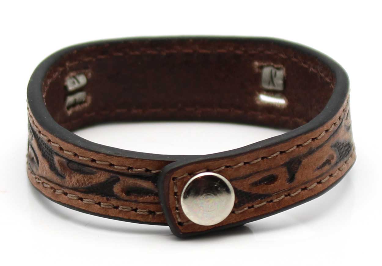Load image into Gallery viewer, Stamped Leather &amp;amp; Brown Horse Hair Bracelet With Metal Accents - Blue
