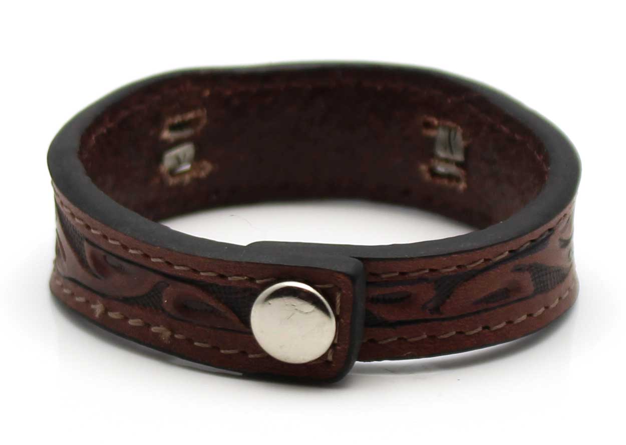 Stamped Leather & Brown Horse Hair Bracelet With Metal Accents - Green